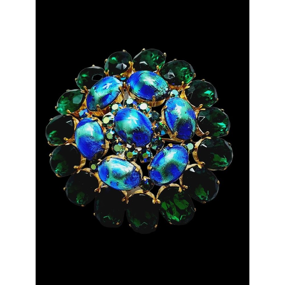 VTG Signed Daniel Swarovski Paris Rare Foil Glass Rhinestone Huge Runway Brooch